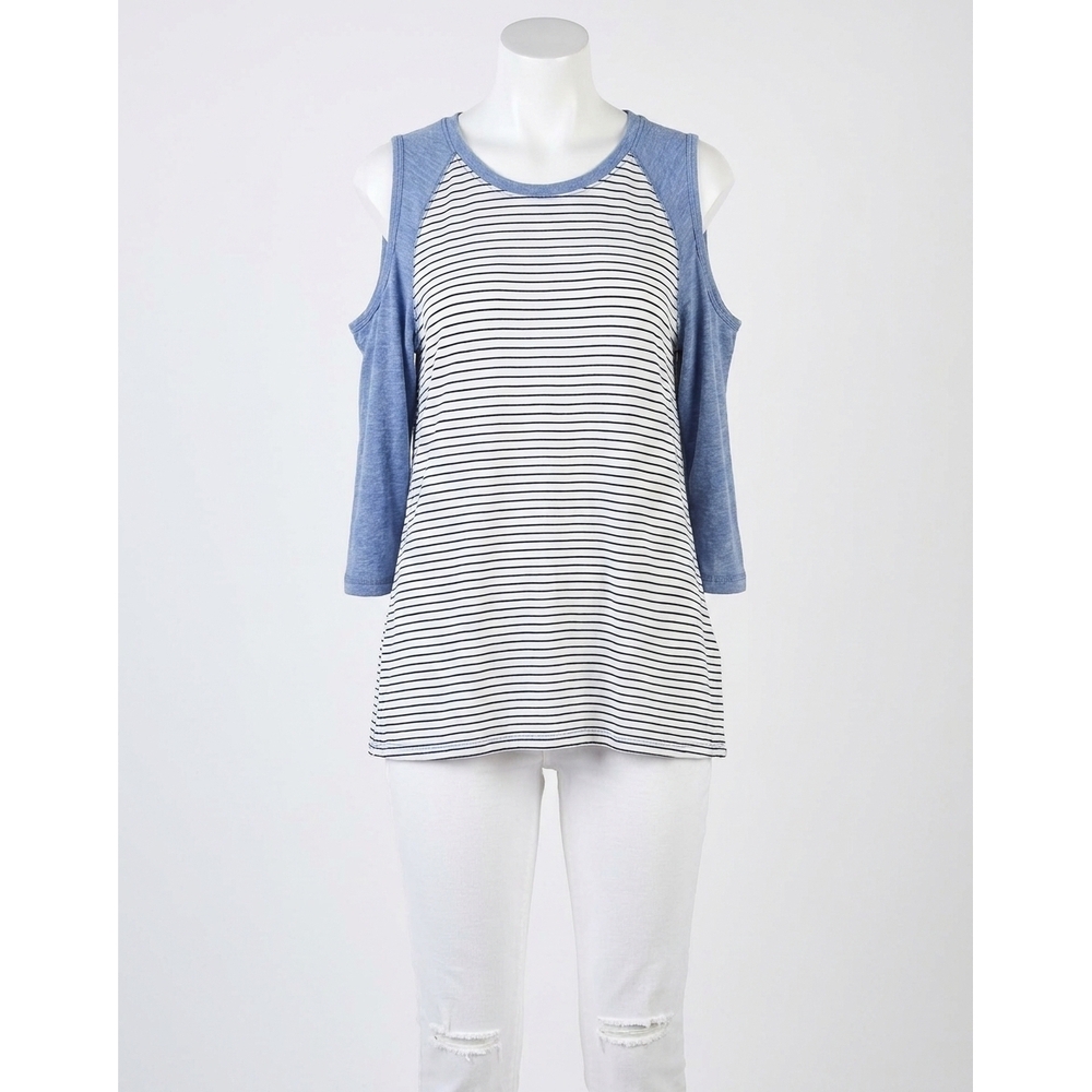 NEW UMGEE open shoulder striped raglan top in blue - Picture 1 of 4